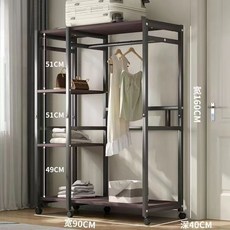 簡易組裝金屬衣櫃，臥室收納、出租房適用，結實耐用經濟型衣櫥, 【90CM】黑色-3A碳素鋼