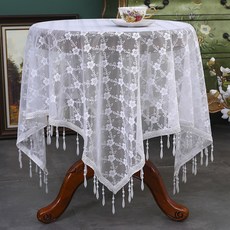 蕾絲桌布茶几蓋布 圓桌/方形檯布防塵罩 簡約百搭多用途蓋布, 花語白吊墜款,60*60cm【適用於空氣炸鍋/打印機等, 1個