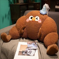 創意牛角包床頭靠墊 軟包護腰靠枕 床上宿舍學生枕頭, 深棕色牛角包,中60x35cm(建議沙發使用)