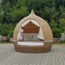 야외 라운지 베드 원형 라탄 침대 안락의자 테라스 발코니 풀사이드용, D형 2인용 해먹