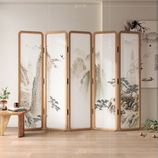 자수병풍 책가도 우드 5칸 3개세트 가로135cm 침실 소나무 호두 접이식, 살구색, 1개