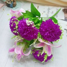 高檔仿真康乃馨百閤花束套裝水晶玻璃花瓶假花客廳裝飾花絹花擺件, 1束紫色 無花瓶