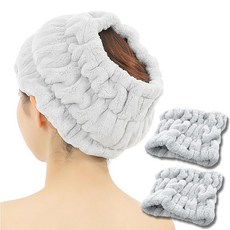 도와 산업 Kufu 헤어 터번 2P 흡수 마이크로 화이버 시단 헤어드라이 수건 모자 두꺼운 회색 약 20×17 cm 2장입 34155, 1개, 상세페이지 참조