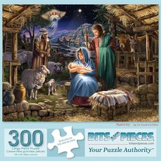 [4] Bits and Pieces – 성인용 대형 300피스 직소 퍼즐 - Liz Goodrick의 성탄절 기독교 크리스마스 직소 퍼즐 - 딜론 완성된 퍼즐 사이즈: 45., 300 Piece "Nativity" Puzzle