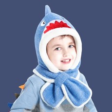어린이 방한 모자 목도리 세트 키즈 아기 키즈방한화, 귀여운 상어