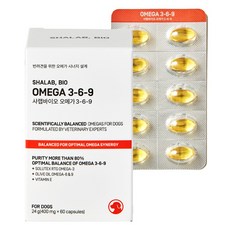 샤랩바이오 강아지 오메가3 6 9 영양제 피부 항산화 심장 혈관 면역 고함량 400mg, 1개, 오메가 지방산, 60정