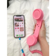 레트로 유선전화기 감성 수화기 부모님 선물 핸드폰 청취기, 귀마개, 핑크