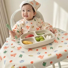 아이레빗 국내생산 유아용 아기 식탁일체형 자기주도 방수 턱받이 풀커버 긴팔, 1개, 1개입, 러블리 댕댕이