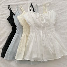 [수앤수]다이앤 셔링 리본 스모크 나시 블라우스 (26C035)