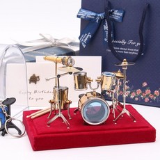 迷你樂器模型擺件：銅鍍24K金搖滾樂隊吉他貝斯鼓組，精緻模型場景配件, 1個, a3经典小鼓【14*10*10cm】