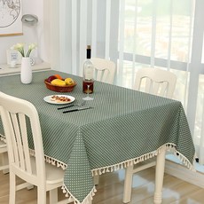 앤티스 태슬 코튼린넨 식탁보, 도트green, 100 x 140 cm, 1개
