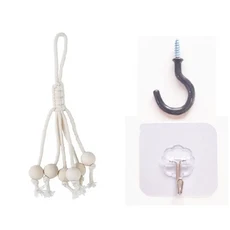 홈주방 바나나 보관 옷걸이 간단한 노르딕 스타일 손으로 짠 코튼 로프 우드 비즈, 1개, 01 Log beads