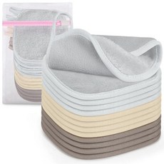 12팩 메이크업 리무버 천 15.2 x 15.2cm(6 6인치) 재사용 가능한 타월 페이스 워시 패드 화장품 워시 (카키 브라운-그레이), 카키-브라운-그레이