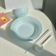 센스있는 집들이 선물1인식/2인식 도자기 그릇 세트, 화이트+파랑, 1개, 젓가락+숟가락+밥공기+접시
