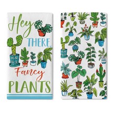 Croar Potted Plant Hey There Fancy Plants 주방 접시 타월 2개 세트 열대 식물 몬스테라 선인장 건조 핸드 베이킹 요리용 천 봄 여름 욕실, Croar Potted Plant Hey There F