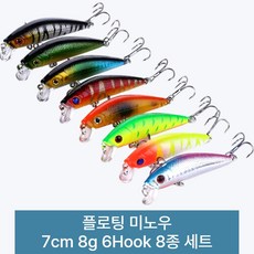 포스워백 루어 낚시 미끼 쏘가리 배스 송어 꺽지 농어 우럭 전갱이 고등어 하드베이트 플로팅 미노우 A34, 1개, 8g, 8종 세트 1개, 8g, 8종 세트