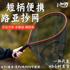 池刃路亞小抄網便攜短柄抄網鋁合金抄網撈魚網釣魚抄網抄魚網網兜, 藍色便攜手抄網30cm