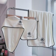 台灣出貨 山茶花浴巾浴袍 女用可穿式浴裙 全身一體公主風柔軟吸水浴巾, 山茶花【浴巾+毛巾+干發帽】, 1個