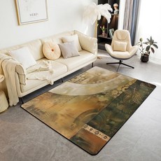 Homewish 수채화 레트로 그래피티 부분 러그 100cm X 150cm X 1cm 그린 타이 다이 빈티지 그리드 실내 바닥 매트 어린이 청소년 성인용 손으로 그린 스타일 나, 3 x 5피트, 그린 오렌지 브라운