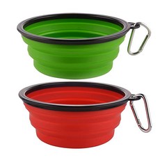 접이식 강아지 그릇 대형 휴대용 여행용 강아지 그릇 963.9g(34온스) 접이식 강아지 물 음식 슬로우 피더 그릇 걷기 여행 하이킹 캠핑용 접이식 수유 접시 (2팩, 963.9g(34온스) 그린&레드
