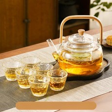 하이라이트용 소형 물끓이는 유리 손잡이, 901ml 이상 1L 이하, 1L, 뱀부우드 1000ml 스드럼머스터드잔 6개