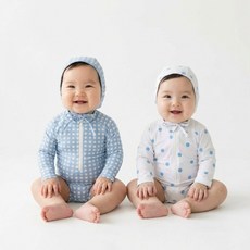 로이앤한나 베이직 집업 땡땡이 체크 여아 여자아기 남아 남자아기 긴팔 수영복 래쉬가드 수영모자 세트