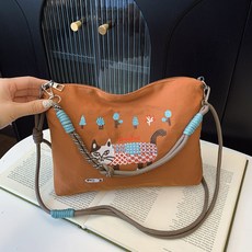 Jiefellal 刺繡貓咪斜挎包, 棕色