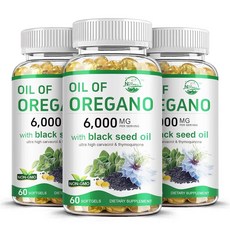 Nature's live 블랙 씨드 오일이 함유된 오레가노 오일 면역 건강을 위한 2 in 1 보충제 고농축 카르바크롤 및 티모퀴논 유지 GMO 프리 소프트젤 60개, 60 Count (Pack of 3)