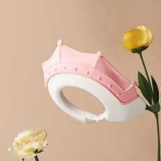 寶寶防水洗髮帽 兒童洗髮神器 護耳擋水浴帽 加寬可調節嬰兒洗頭帽, 新款皇冠（粉色）, 1個