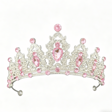 반짝반짝 왕관 티아라 웨딩 액세서리 고급스러운 헤어 장식, 1개, 핑크
