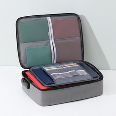 내화가방 서류 보관함 여행용 문서 가정용 방화 정리함, 그레이 4단 잠금 37x27x10.5