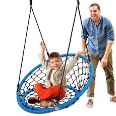 SereneLife SLSWNG125 걸이식 네트 시트 그네 - 90.2cm(35.5인치) 어린이 실내 실외 마당 원형 원형 접시 그네 나무 또는 그네 세트용 - 사계절용 자외