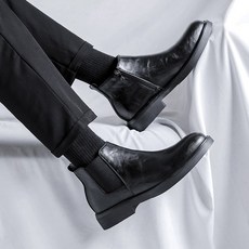 남성 앵글 부츠 앵클 남성구두 구두 반부츠 신발 남자 캐주얼 소가죽 키높이 방한화 속굽, 1개, 블랙 키높이