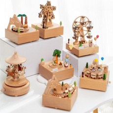 오르골 회전 뮤직박스 생일 기념일 선물용 인테리어 무드등 감성 장식 크리스마스 홈 데코 빈티지 스타일 목마 디자인, 1개, 작은 곰 흔들판 DF