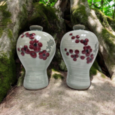 선물세트 한국 수제 국산 분청사기 홍매화 도자기화병 2개1세트 집들이선물 전통공예, 분청사기홍매화