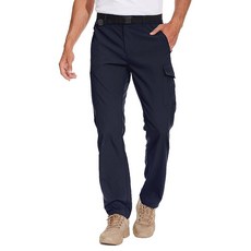 NATUVENIX 남성용 하이킹 팬츠 경량 남성용 여행 바지 빠른 건조 낚시 바지 남성용 방수 아웃도어 바지 네이비 (벨트 포함)