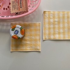 컵받침 패브릭 코스터 체크 시리즈 2p, 연노랑, 1세트