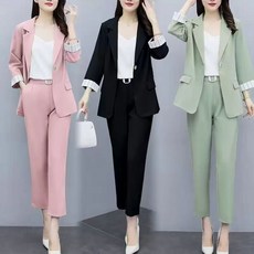 春秋網紅西服套裝女2025夏季新款時尚氣質小西裝外套三件套職業裝韓系遮肚減齡套裝 大碼時尚洋氣休閑西裝套裝, 白色,XL