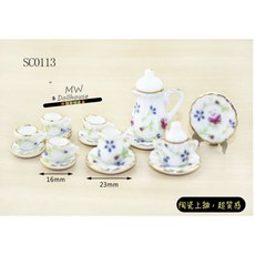 隨草憶境（套件組SC0113）迷你陶瓷茶具組，可開蓋陶瓷上釉微縮食玩模型，精緻茶壺茶杯配件, 1個, 一組入（全套,★促銷★）