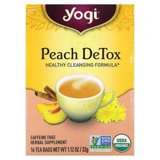 요기 티 피치 디톡스 티백 16개 32g Yogi Tea Peach DeTox 16 Tea Bags 1.12 oz (32 g), 100g, 1개입, 1개