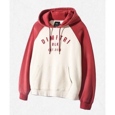 [국내정품] 디미트리 블랙 DIMITRI BLACK 래글런 배색 피그먼트 웨스턴 로고 후드 티셔츠_크림&레드 DBD8TH01RD 2506966