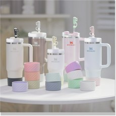 실리집 스탠리 텀블러 호환 실리콘 부츠 바닥 커버 + 빨대 마개, 1세트, 라일락