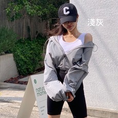 【Fee爆款5色】連帽抽繩防曬刷刷外套 薄外套 風衣外套 工裝外套 連帽外套 短版外套 防曬外套 韓系女裝 夏天穿搭