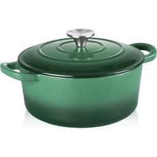 주철 양손잡이 냄비 에나멜 코팅 주철 더치 오븐, 1개, 바질 그린, 22cm