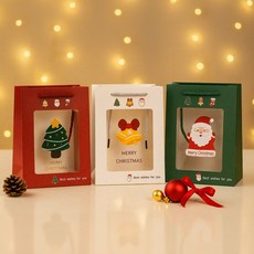 루미시에르 크리스마스 투명창 쇼핑백 선물포장 종이백, 12장, 트리산타벨 3종 구성