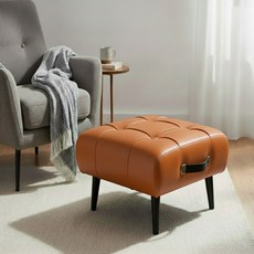 리쿨샵 북유럽 감성 가죽 원목 스툴 미니 보조의자, 오렌지, 1개