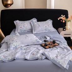 슬림소녀 여름 이불 아이스셀 프린트 기계세척가능 여름에어컨 이불 더블 침구세트, 아운 여름차렵이불