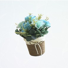 탁상용화분 블루 카네이션 조화 사무실 책상 화분, 1개
