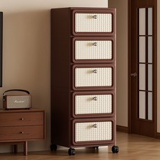 多層抽屜收納櫃 儲物櫃 收納櫃 抽屜櫃 夾縫收納櫃 多層抽屜櫃 邊櫃 零食收納櫃 雜物收納櫃 帶輪子, 復古棕色