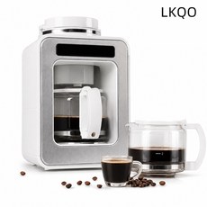 LKQO 커피머신 가정용 원두 그라인더 일체형 드립 커피메이커 4컵 원두 분쇄커피 2WAY 2단 농도조절 30분 자동보온